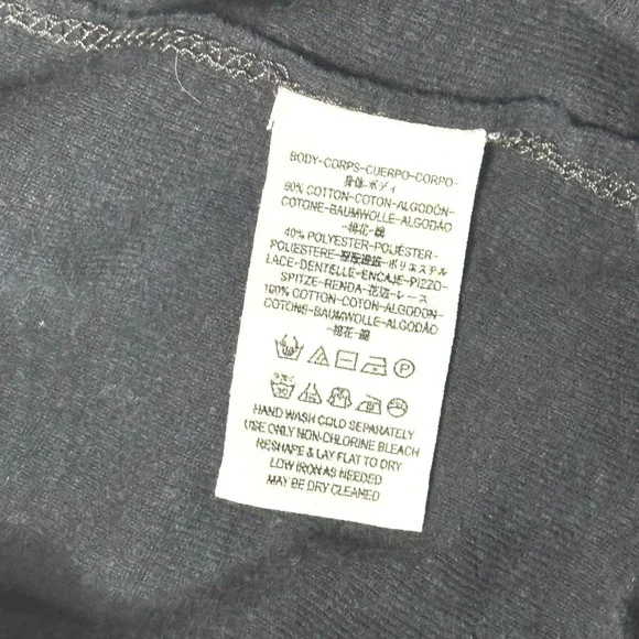 Free People We The Free Charcoal Grey Lace Inset Cropped Tank Top Womens Medium - Picture 6 of 6